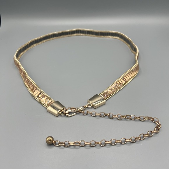 The Unbranded Brand Accessories - Vintage 1980s Gold Sparkle Belt 32–45" Glam Hook Clasp Adjustable Waist
